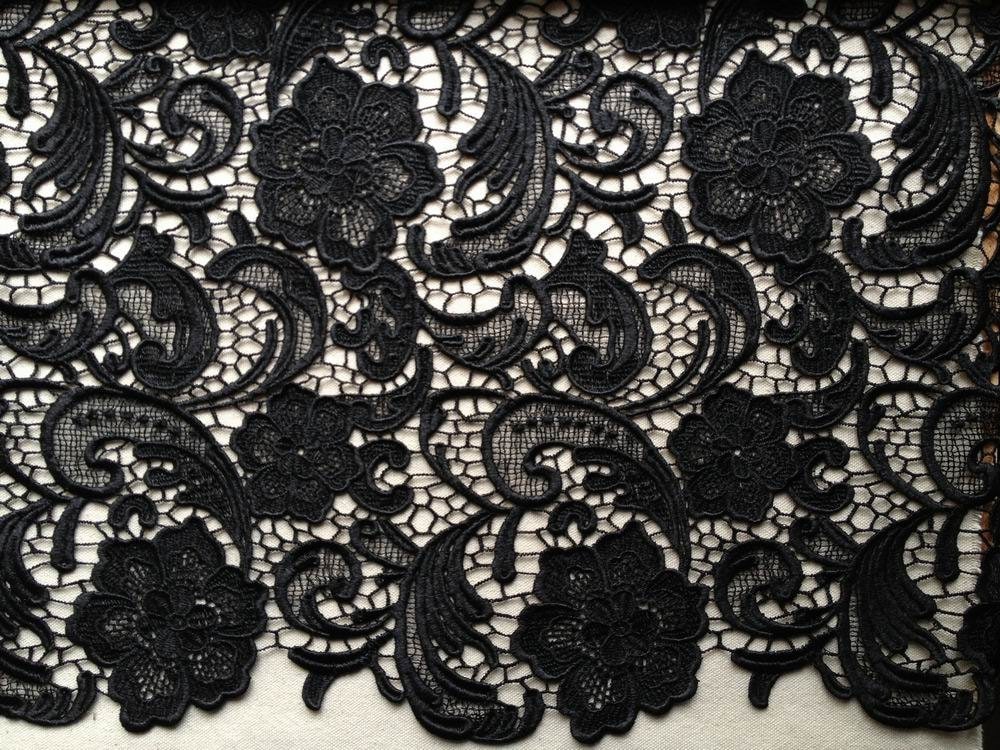 Elegant Venice Embroidered Lace Fabric in Black for Wedding
