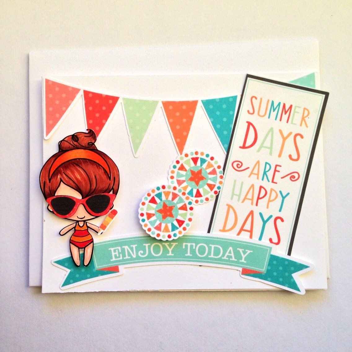Handmade Summer Fun Card / Enjoy Your Day/Blank Greeting