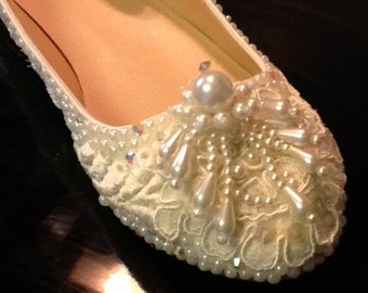Wedding Shoes Bridal Flats Beaded Rhinestones by Elfinacreation