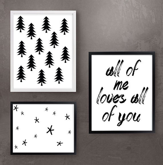 Items op Etsy die op Set van 3 prenten Zwart Wit Illustratie Posters