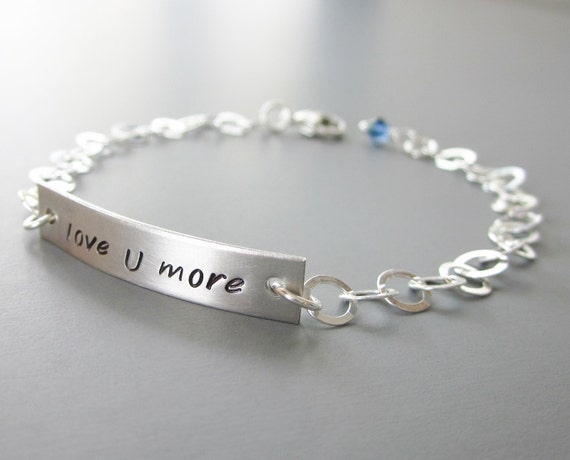 Sterling Silver Love You More Bracelet Hand Stamped Love U More Silver ...