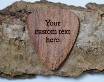 Professional Custom Engraved Guitar Pick / Plectrum. Mimosa Wood.