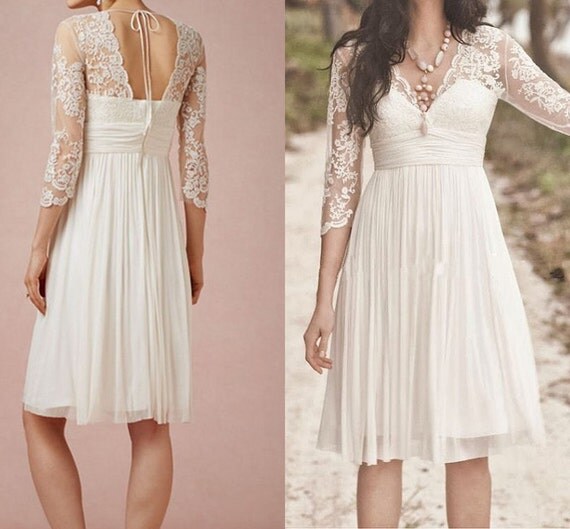 Customer Made V Neck Three Quarter Sleeve Knee Length Ciffon Beach