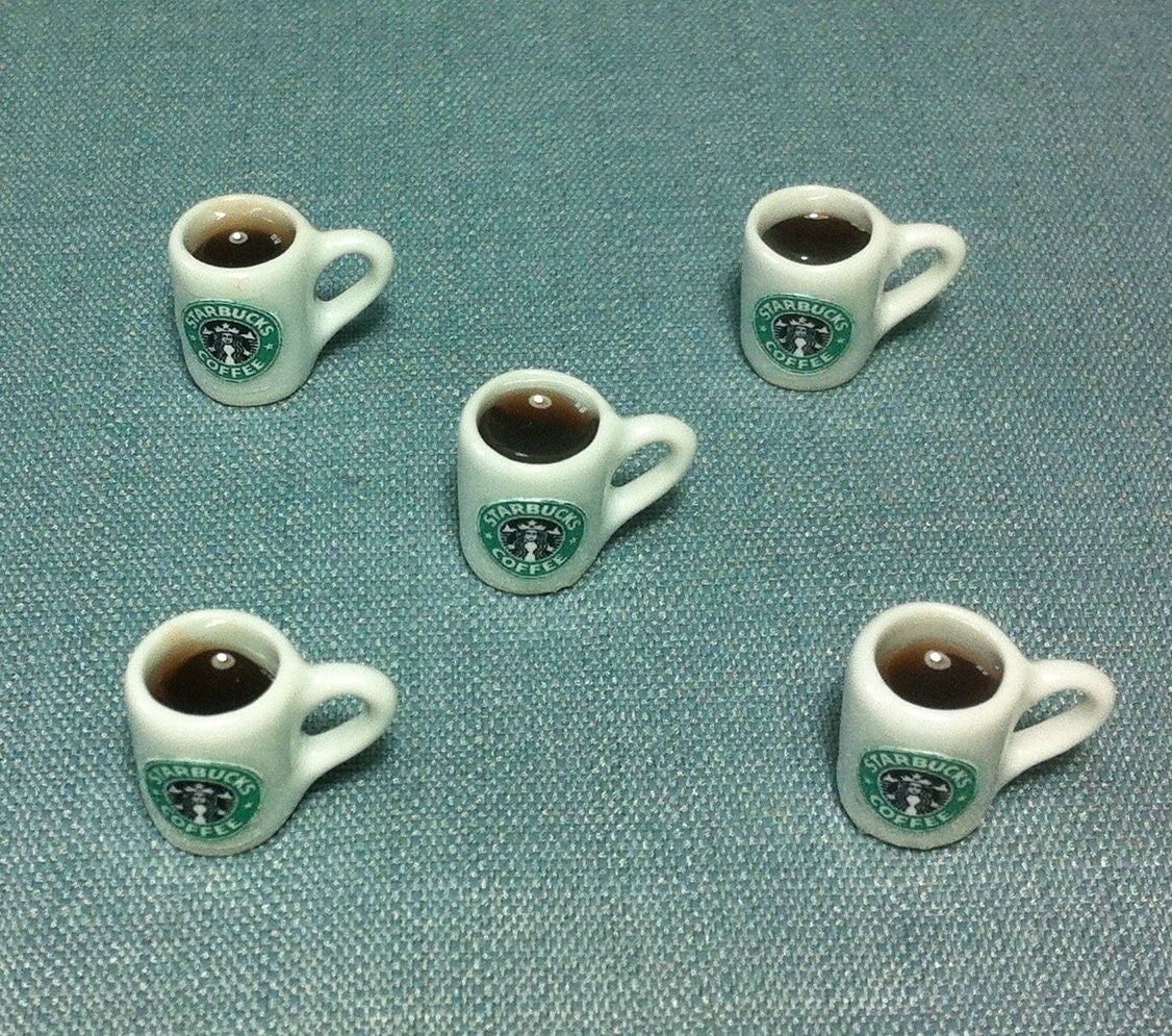 5 Miniature Hot Coffee Starbucks Cups Ceramic Cup Resin Drinks