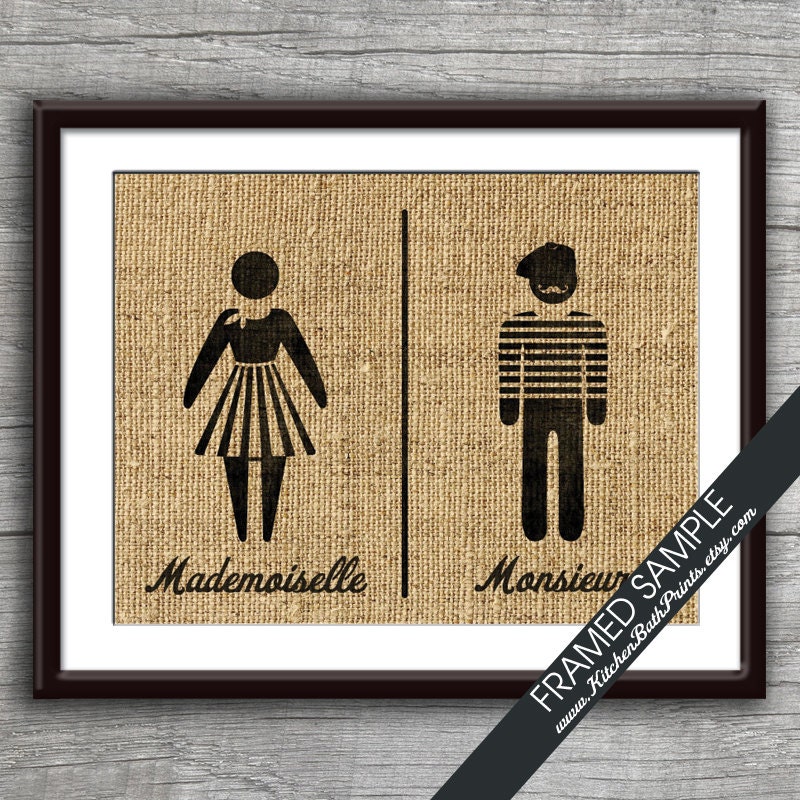 Bathroom Sign Art mademoiselle and monsieur art print featured in french Bathroom Sign Art mademoiselle and monsieur art print featured in french
