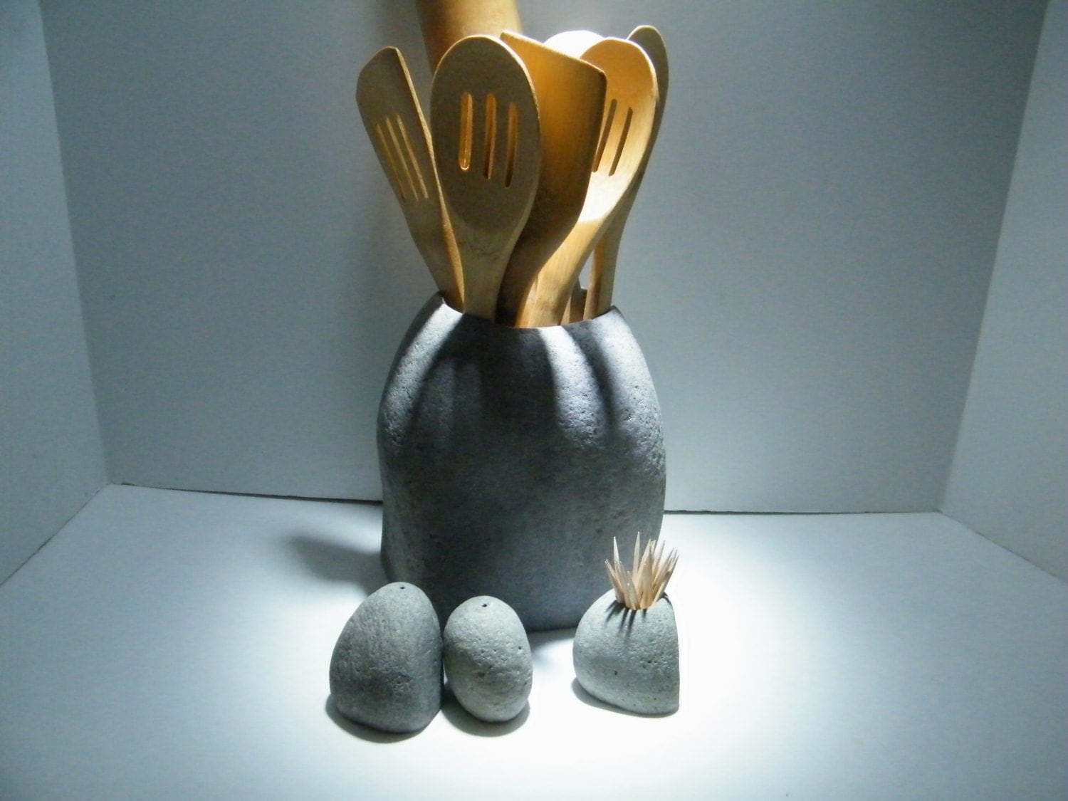 Stone Utensil Holder and Salt & Pepper Shakers by RouxSpecialties