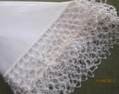Antique// OLD And Lovely// Lover's Knot Crocheted Lace & Linen Hankerchief