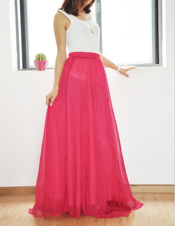 Chiffon Maxi Skirt High Waist Long Skirt Silk Skirts Elegant