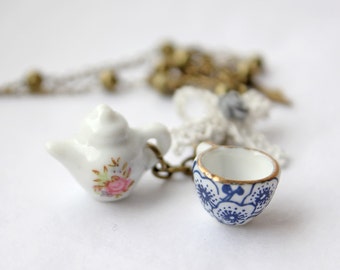 Silver Teapot & Teacup Charm Set - For European Large Hole Charm Bracelets, Tea Theme
