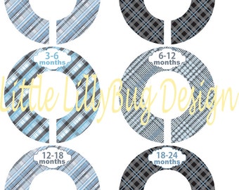 6 Custom Baby Closet Dividers Organizers Blue, Grey and Black Plaid Baby Boy Nursery Shower Gift - Clothes Dividers