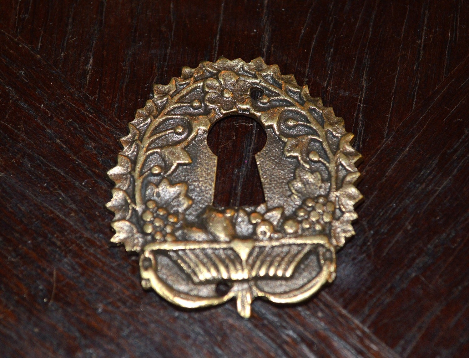 Antique French Bronze Keyhole Escutcheon by VintageFleaFinds