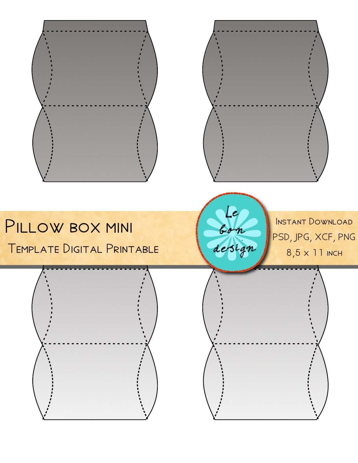 Pillow box template printable diy folding sheet jpg psd