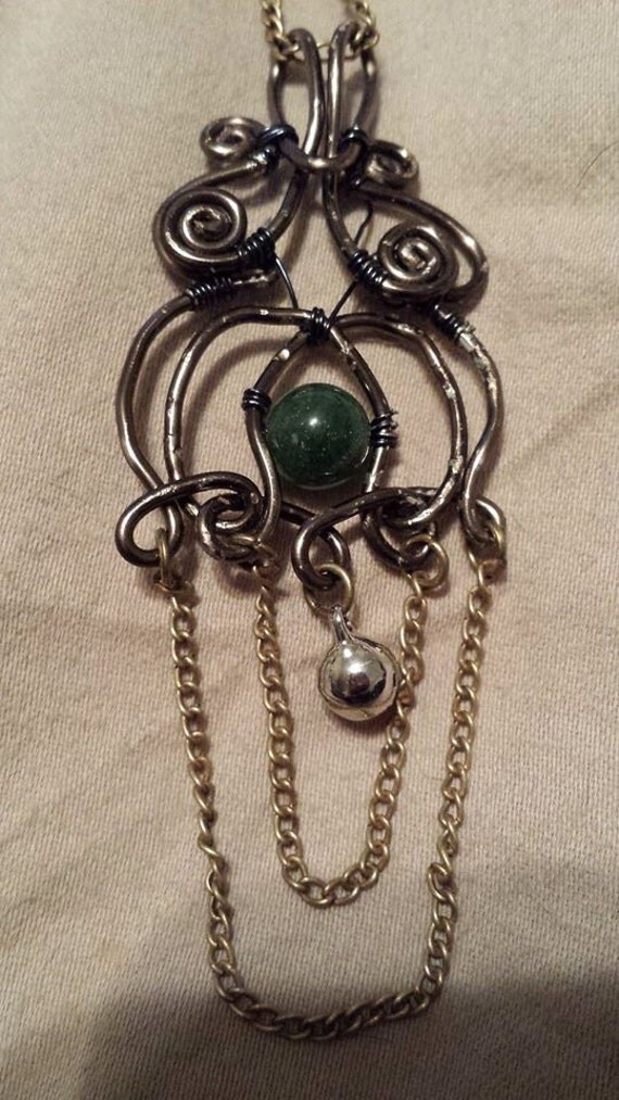 Jade Charcoal Wire Gypsy Pendant by GooseHands on Etsy