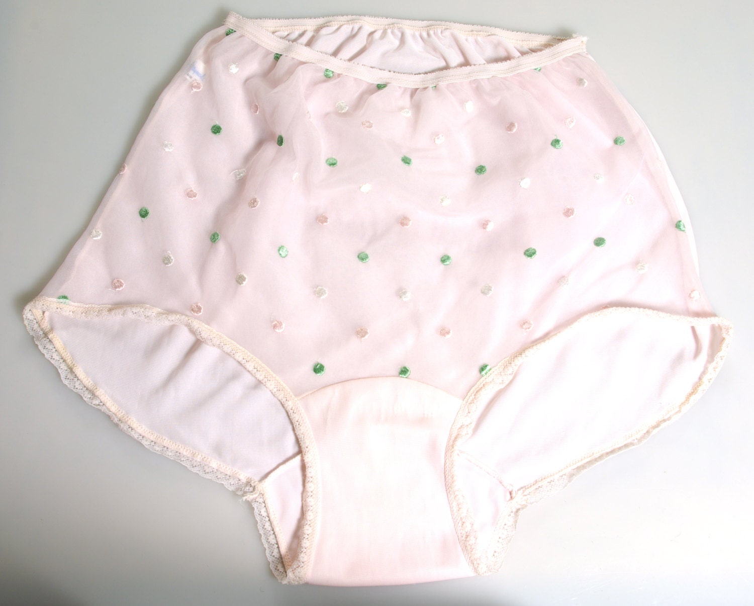 Sheer Pink Polka Dot Panties High Waist 50s 60s Lace Trimmed