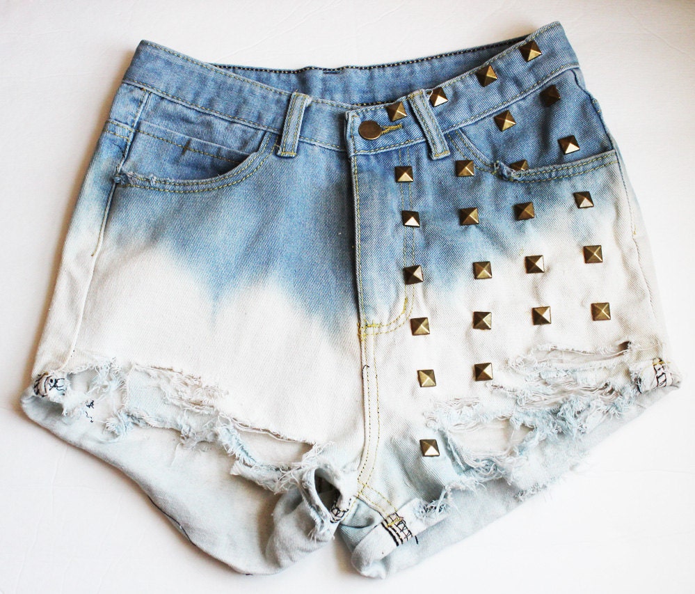 Studded Dyed High Waisted Denim Shorts by ChainCandy on Etsy