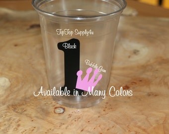 24 Crown, Tiara, Princess, Queen & Age 10 oz. 12 oz. or 16 oz. clear party cups. Kids party, Birthday Disposable cups. Bin-B-152-C-12