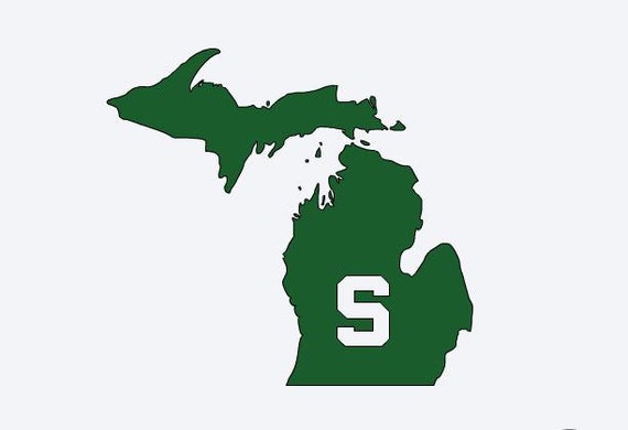 Custom Michigan State S Logo Vinyl Decal inside Map of