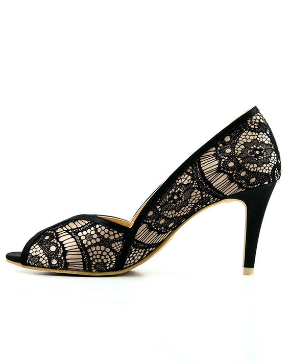 Items similar to Black Lace Wedding Shoes, Black Lace Bridal Shoes ...