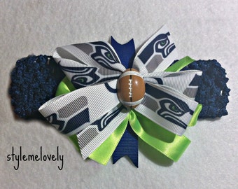 Seattle Seahawks Baby Girl Boutique Bow Crocheted Headband