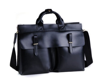 Men's Leather Briefcase Laptop Bag, Black Travel Bag, Leather Satchel ...