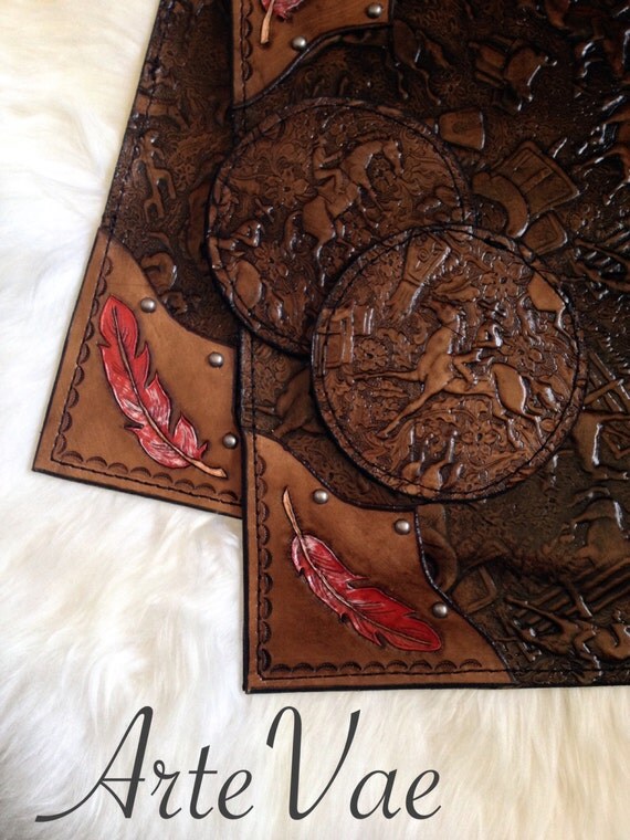 Leather placemats and coasters by ArteVae on Etsy
