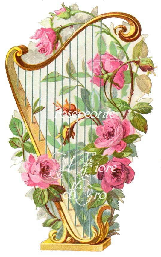Victorian Harps and Horseshoes with roses and flowers