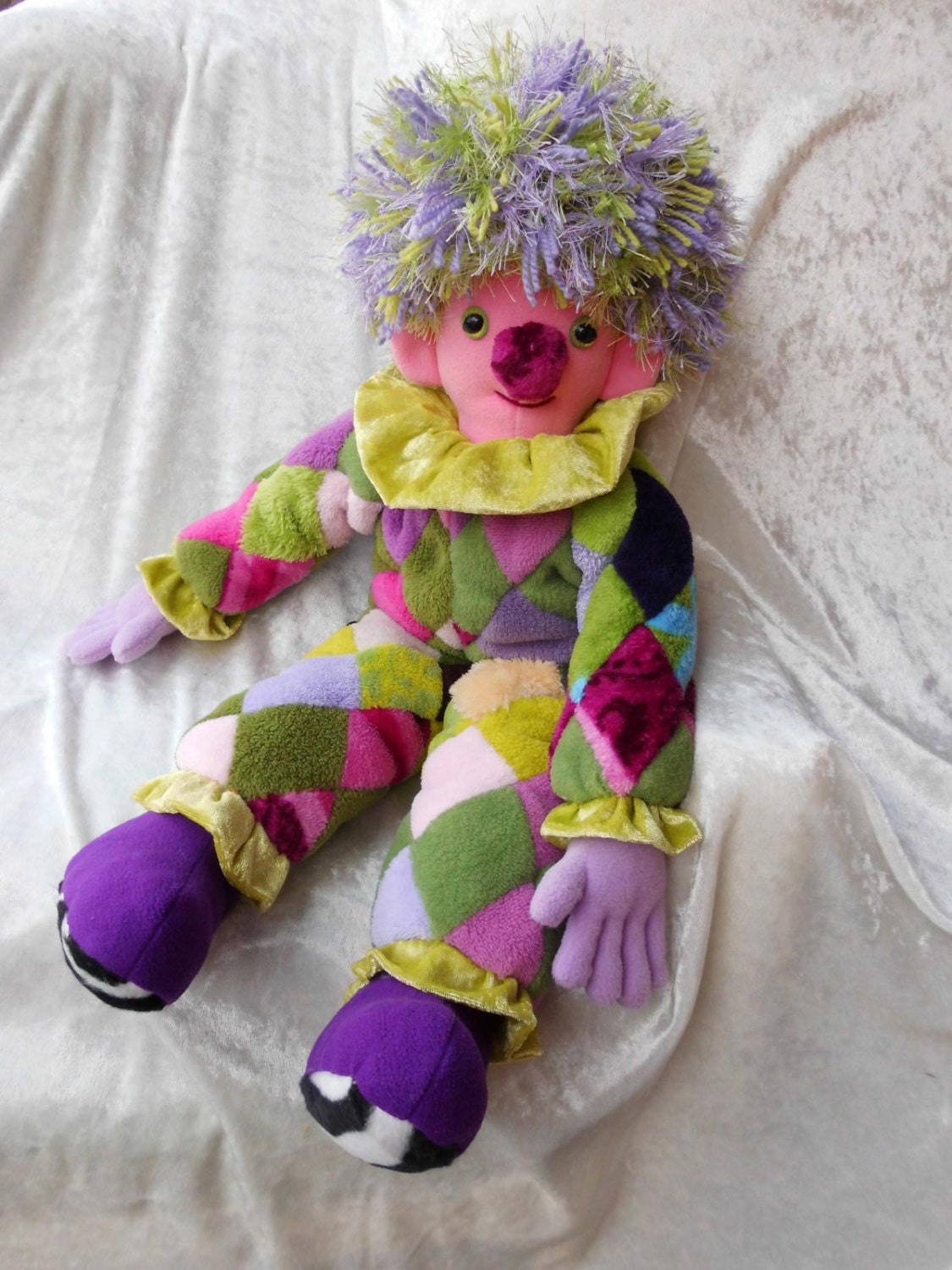 Soft TALL CLOWN Doll with wild hair RAINBOW Clown Doll stuffed