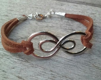 Leather Cord Bracelet with Silver Infinity Charm Unisex Bracelet
