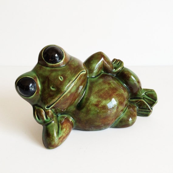 Vintage Ceramic Frog in Reclining Pose Large Pottery