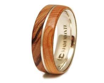 Olive Wood Ring and Juniper Wood in Sterling Silver, Olive Ring, woods bands, wood silver ring, silver bands, wood ring, olive