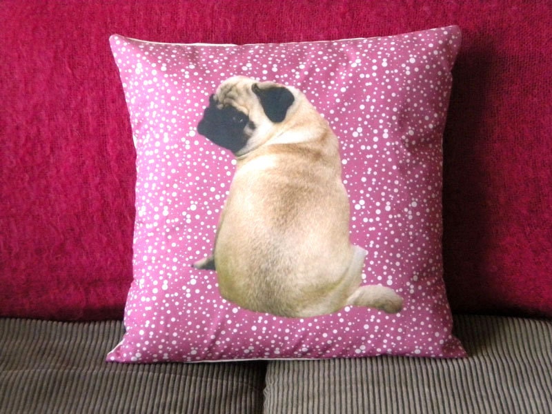 Life size pug pink pillow cover fits pillow by PugParadiseCafe