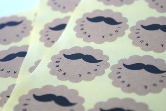 36 MUSTACHE THANK YOU stickers. Adhesive Labels. Adhesive Thank you labels. 36pcs. Mustache Sticker. Moustache Sticker