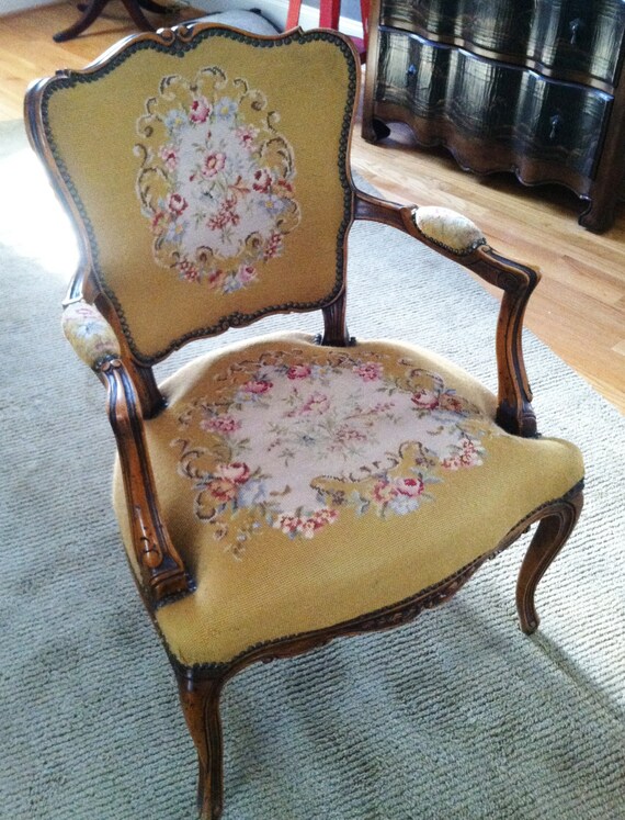 Items similar to French Louis XVI Needlepoint Chair with Brass Nail