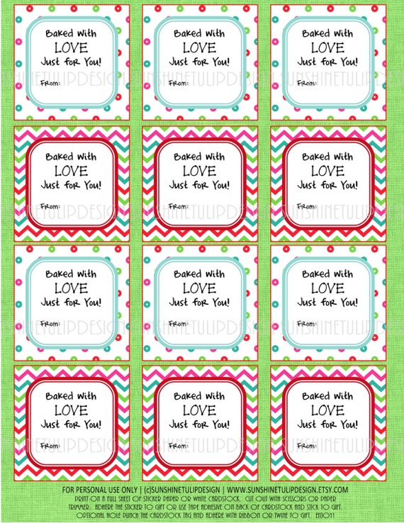 Printable Baked Goods Labels Christmas Valentines Birthday by