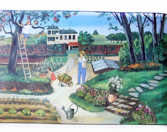 FRENCH VINTAGE 1960's , Authentic French School Poster , School Affiche , Autumn and Garden , Both Sides / Double Sides