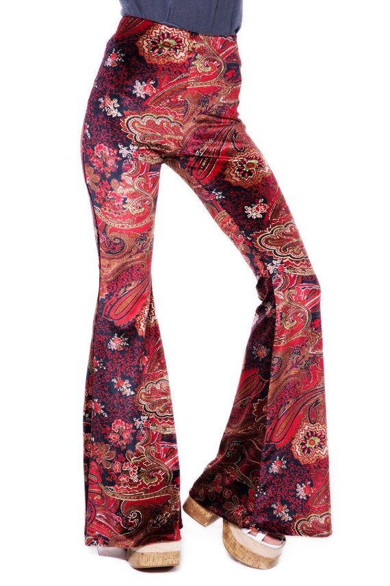 Red Paisley Velvet Bell Bottoms