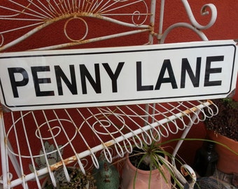 PENNY LANE metal sign 5x20" City of Westminster Beatles black & white