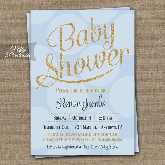 invites baby shower staples Shower Gold Printable Baby Boy Baby  Invitations Shower Blue Invites