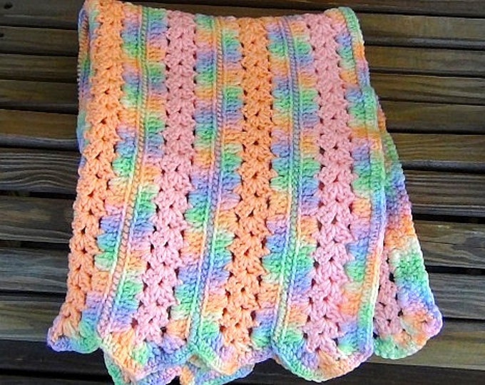 Blanket - Baby Blanket - Changing Blanket - Babyghan - Pastel Rainbow Crochet Afghan