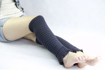 Dark Grey Leg Warmers Knitted Knee Socks Thigh High Socks Wool Womens ...