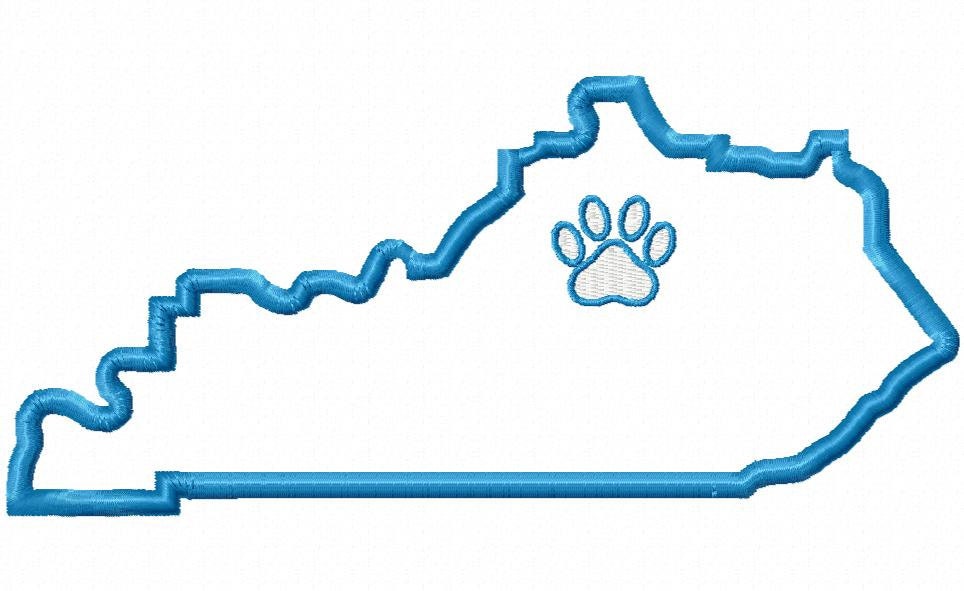 State of Kentucky applique with paw print embroidery design