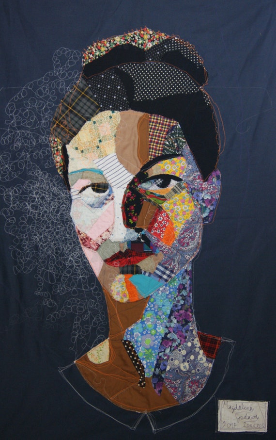 selfportrait textile art portrait canvas fabric by makkireQu