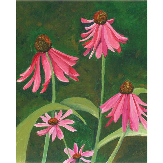 Items similar to Art Print, Cone flower, Coneflower Painting, Acrylic