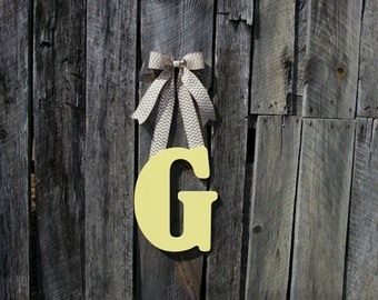 Yellow spring wreath, spring door hanger, initial door hanger, wreath for door