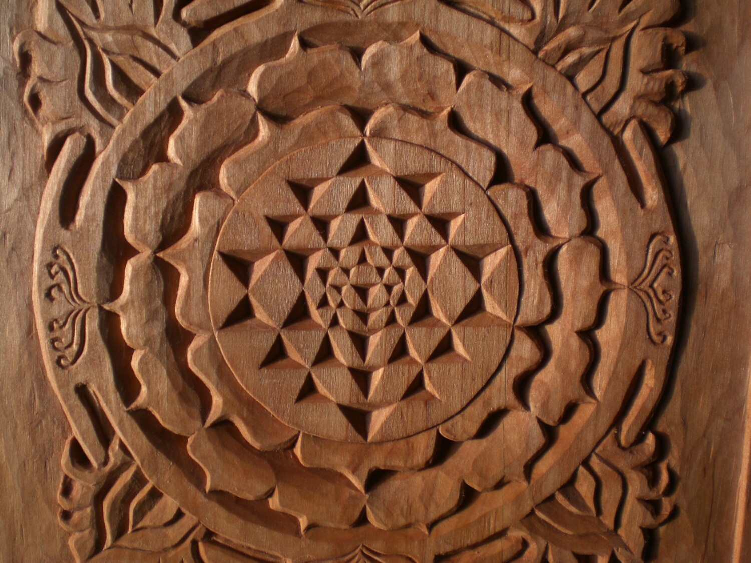 Sacred Geometry Sri Yantra carving Wooden Wall Art Decor