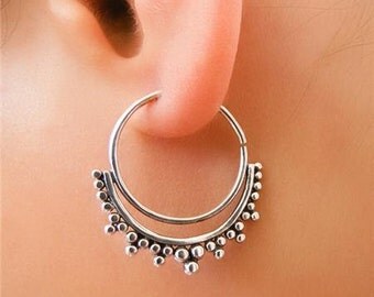Silver Earrings - Silver Hoops - Gypsy Earrings - Tribal Earrings - Ethnic Earrings - Indian Earrings - Ttibal Hoops - Indian Hoops (ES80)
