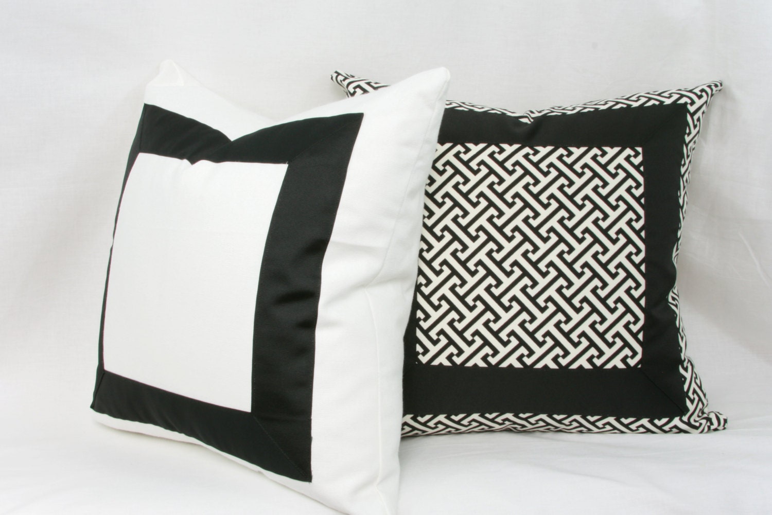Black & white ribbon border decorative throw pillow cover.