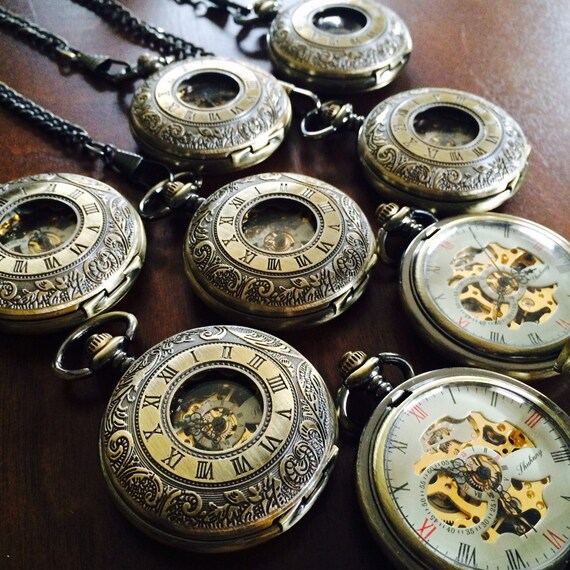 Items similar to Personalized Pocket Watch Set of 8 Antique Gold Bronze