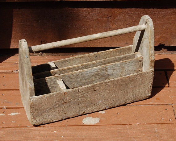 Vintage Wooden Tool Carrier / Rustic Wood Tool Box