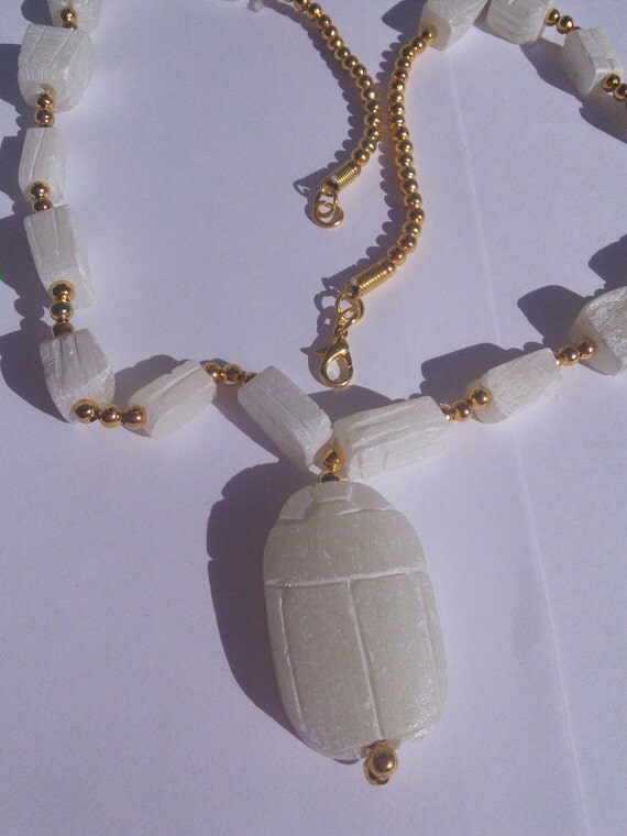 Egyptian Soapstone Scarab Necklace by SuesBespokeJewels on Etsy